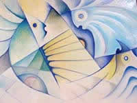 Oils on canvas painting entitled 'The Trio'